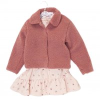 E07967B: Girls Borg Jacket & Floral Print Dress (2-4 Years)