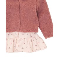 E07967B: Girls Borg Jacket & Floral Print Dress (2-4 Years)