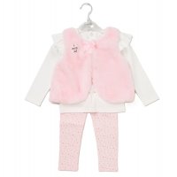 E07999TOD: Girls Faux Fur Gilet, Top & Legging Outfit (2-5 Years)