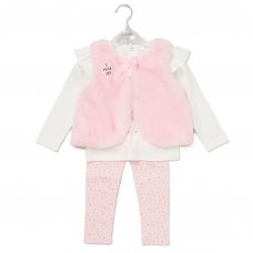 E07999TOD: Girls Faux Fur Gilet, Top & Legging Outfit (2-5 Years)