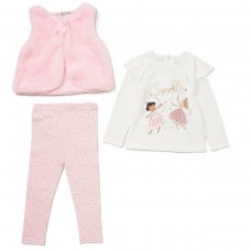 E07999TOD: Girls Faux Fur Gilet, Top & Legging Outfit (2-5 Years)