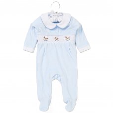 E08294: Baby Boys Smoked  Velour All In One On A Satin Padded Hanger (0-9 Months)