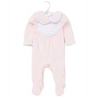 E08297: Baby Girls Pleated Bib Velour All In One On A Satin Padded Hanger (0-9 Months)