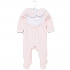 E08297: Baby Girls Pleated Bib Velour All In One On A Satin Padded Hanger (0-9 Months)