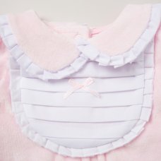 E08297: Baby Girls Pleated Bib Velour All In One On A Satin Padded Hanger (0-9 Months)