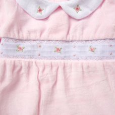 E08299: Baby Girls Smoked  Velour All In One On A Satin Padded Hanger (0-9 Months)