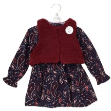 E08310: Baby Girls Borg Gilet & Floral Print Dress (9-24 Months)