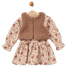 E08314: Baby Girls Borg Gilet & Floral Print Dress (9-24 Months)