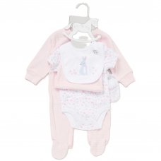 E08362: Baby Girls Bunny Ribbed Velour 5 Piece Gift Set (NB-6 Months)