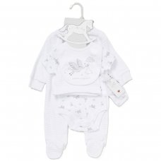 E08370: Baby Unisex Birds Ribbed Velour 5 Piece Gift Set (NB-6 Months)