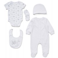 E08370: Baby Unisex Birds Ribbed Velour 5 Piece Gift Set (NB-6 Months)