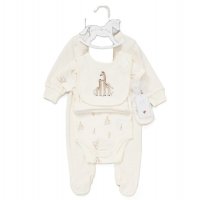 E08371: Baby Unisex Giraffe Ribbed Velour 5 Piece Gift Set (NB-6 Months)