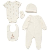 E08371: Baby Unisex Giraffe Ribbed Velour 5 Piece Gift Set (NB-6 Months)