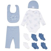 E08373: Baby Boys Stars Ribbed 10 Piece Gift Set (NB-6 Months)