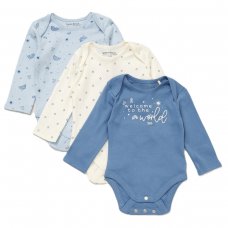 E08724: Baby Boys Organic Cotton 3 Pack Bodysuits With Extendable Gussets (NB-6 Months)