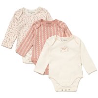 E08729: Baby Girls Organic Cotton 3 Pack Bodysuits With Extendable Gussets (NB-6 Months)