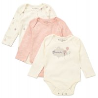 E08730: Baby Girls Organic Cotton 3 Pack Bodysuits With Extendable Gussets (NB-6 Months)