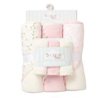 E08782: Baby Floral Bunny  6 Piece Hooded Towels & Washcloths Bath Time Set