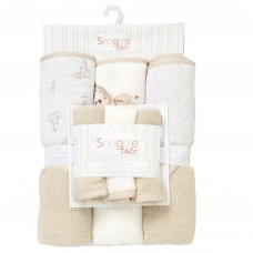 E08820: Baby Giraffe 6 Piece Hooded Towels & Washcloths Bath Time Set