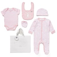 E08827: Baby Girls Floral Bunny 6 Piece Mesh Bag Gift Set (NB-6 Months)