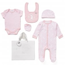 E08827: Baby Girls Floral Bunny 6 Piece Mesh Bag Gift Set (NB-6 Months)