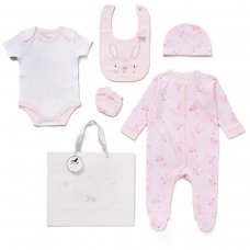 E08837: Baby Girls Bunny 6 Piece Mesh Bag Gift Set (NB-6 Months)