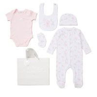 E08442: Baby Girls Elephant & Rainbow 6 Piece Mesh Bag Gift Set (NB-6 Months)