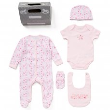 E08845: Baby Girls Floral 6 Piece Mesh Bag Gift Set (NB-6 Months)