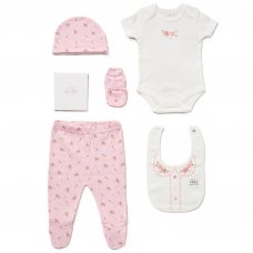 E08857: Baby Girls Floral 6 Piece Mesh Bag Gift Set (NB-6 Months)
