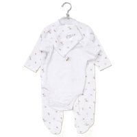 F08975NB: Baby Unisex Muslin Fabric All In One, Terry Bodysuit & Reversible Bib (0-12 Months)