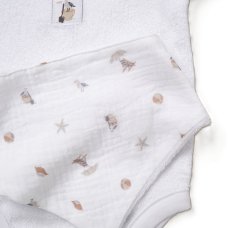 F08975NB: Baby Unisex Muslin Fabric All In One, Terry Bodysuit & Reversible Bib (0-12 Months)