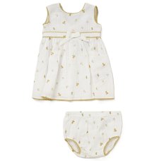 F08988NB: Baby Girls Muslin Fabric Dress & Pant Set (0-12 Months)