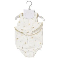 F08989NB: Baby Girls Printed Muslin Fabric Romper & Hat (0-12 Months)