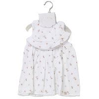 F09000NB: Baby Girls Muslin Fabric Dress & Hat Set (0-12 Months)