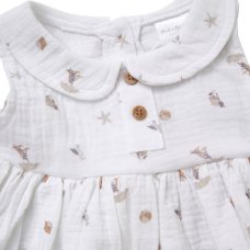 F09000NB: Baby Girls Muslin Fabric Dress & Hat Set (0-12 Months)