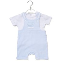 F09016NB: Baby Boys Waffle Fabric Dungaree & T-Shirt Set (0-12 Months)