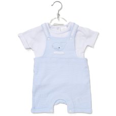 F09016NB: Baby Boys Waffle Fabric Dungaree & T-Shirt Set (0-12 Months)