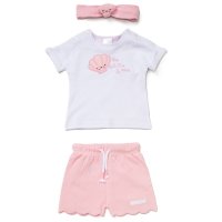 F09018NB: Baby Girls T-Shirt, Waffle Fabric Shorts & Headband Set (0-12 Months)