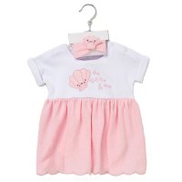 F09019NB: Baby Girls Waffle Fabric Dress & Headband Set (0-12 Months)