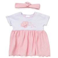 F09019NB: Baby Girls Waffle Fabric Dress & Headband Set (0-12 Months)