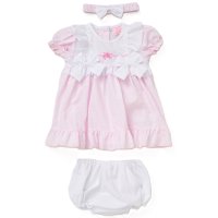 F09179NB: Baby Girls Dress, Pant & Headband Set (0-9 Months)