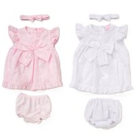 F09242NB: Baby Girls Dress, Pant & Headband Set (0-9 Months)