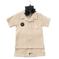 F09370INF: Baby Boys Waffle Fabric Shirt & Short Outfit With Sunglasses (12-24 Months)