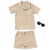 F09370TOD: Boys Waffle Fabric Shirt & Short Outfit With Sunglasses (2-4 Years)