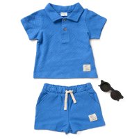 F09429INF: Baby Boys Jacquard Jersey Polo Top & Shorts With Sunglasses Outfit (12-24 Months)