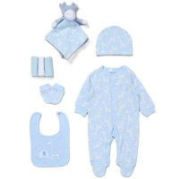 F09748: Baby Boys Giraffe 8 Piece Mesh Bag Gift Set (NB-6 Months)