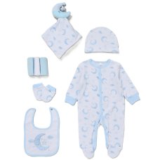 F09749: Baby Boys Moon 8 Piece Mesh Bag Gift Set (NB-6 Months)