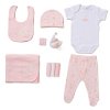 F09795NB: Baby Girls Swan 10 Piece Mesh Bag Gift Set (NB-6 Months)