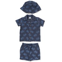 F09819TOD: Boys Muslin Fabric Shirt, Short & Hat Set (2-4 Years)