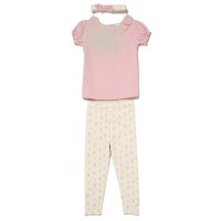 F09832TOD: Girls Muslin Fabric Top, Leggings & Headband Outfit (2-4 Years)